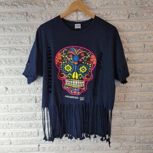 Yazbek Progreso Yucatan Mexico Women's XL Black Skull Tee Distressed NOV84E